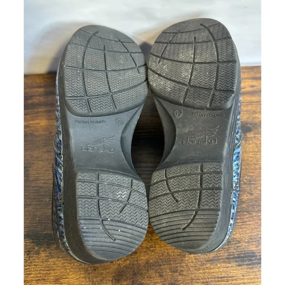 Dansko LT Pro Women 39 Blue Waves Patent Leather Clogs Slip Resistant - Picture 9 of 14